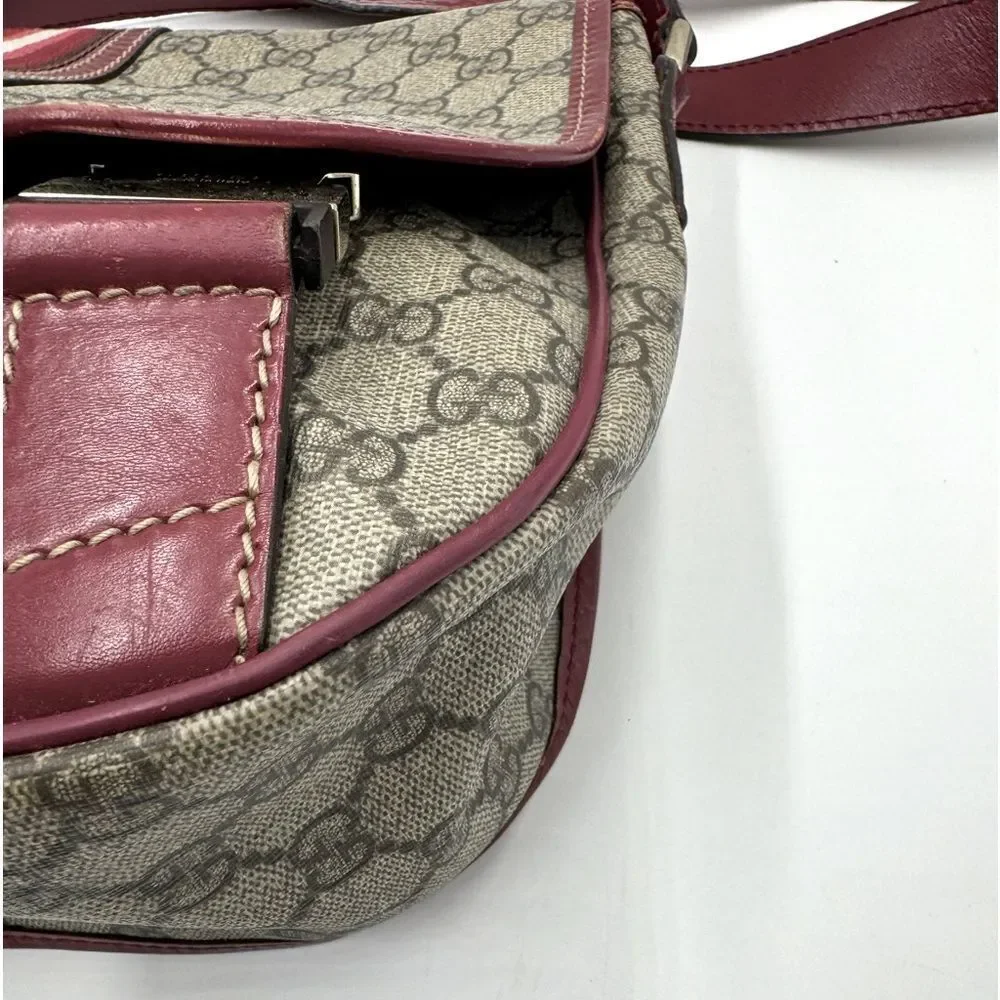 Auth Gucci Brown Supreme PVC Red Leather Trim Messenger Bag Monogram Sherry Line - Picture 6 of 16